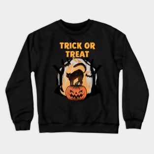 Trick Or Treat Black Cat & Pumpkin Halloween Design Crewneck Sweatshirt